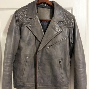 Men's Grey Leather Moto Jacket
